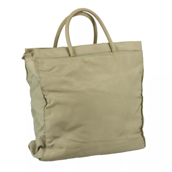 PRADA Tote Bag Nylon Beige Silver Auth - Picture 1 of 16